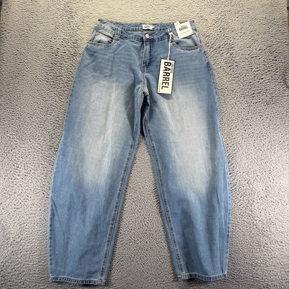Refuge Jeans Womens 9 Blue Cotton Denim Barrel Tapered Leg Baggy Low-Rise Faded
